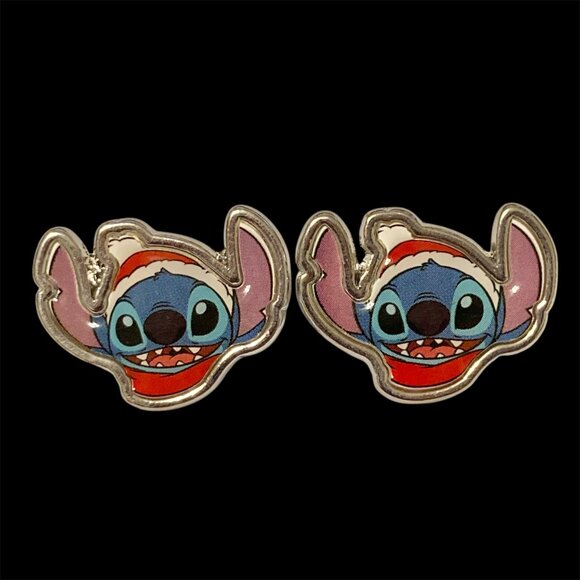 Disney Lilo & Stitch Christmas Earrings Santa Hat Holiday Silver Tone Posts - Picture 2 of 8